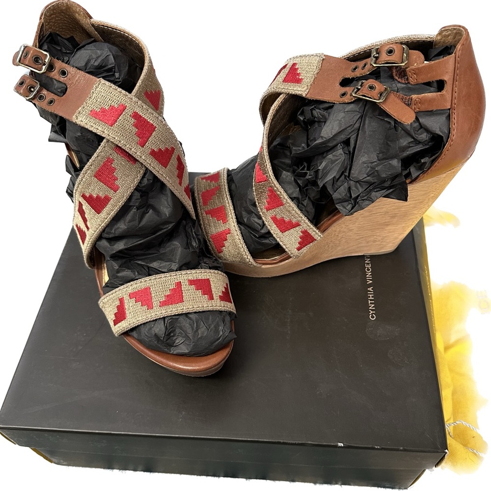 Cynthia Vincent Jorah Embroidered Wedge